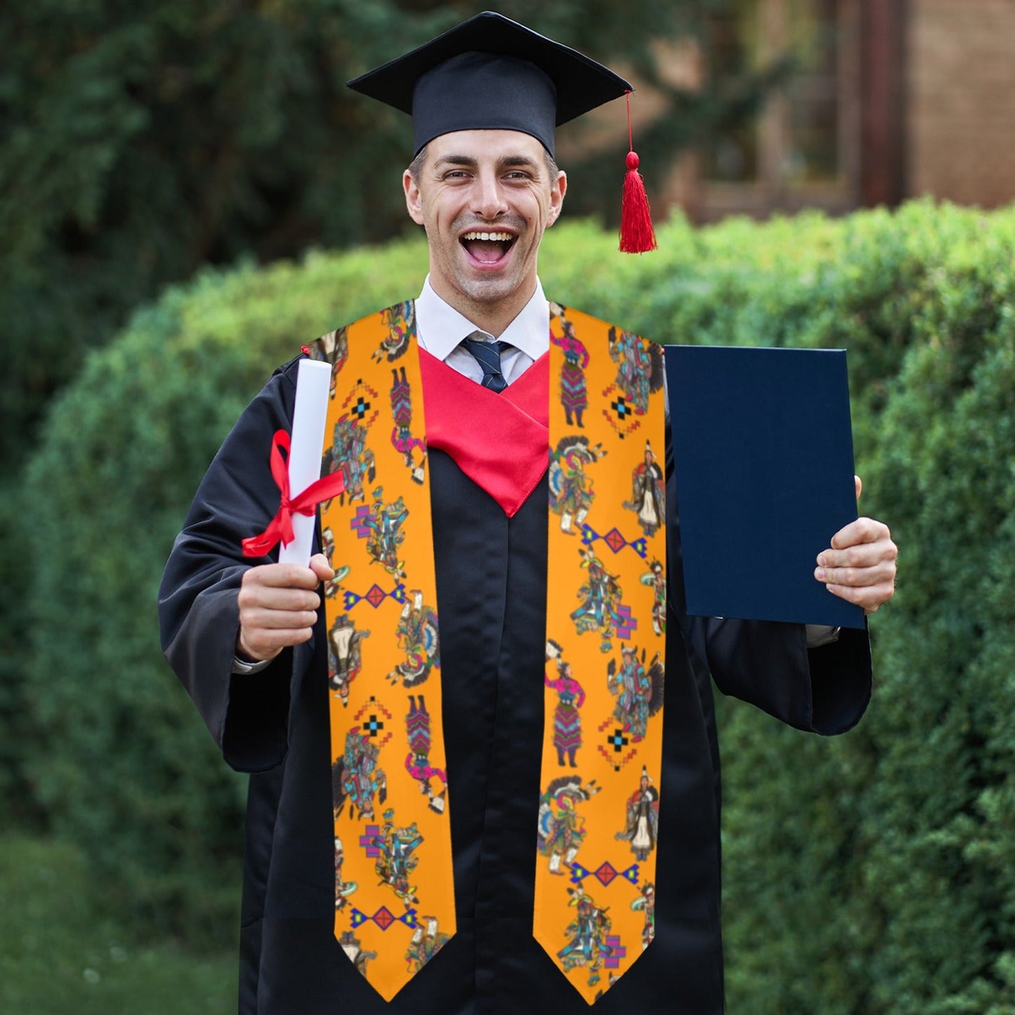 Grand Entry Dancers Orange Graduation Stole