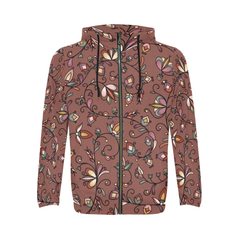 Burnt Sky Petals Brown Zip Hoodie