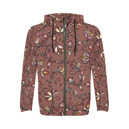 Burnt Sky Petals Brown Zip Hoodie