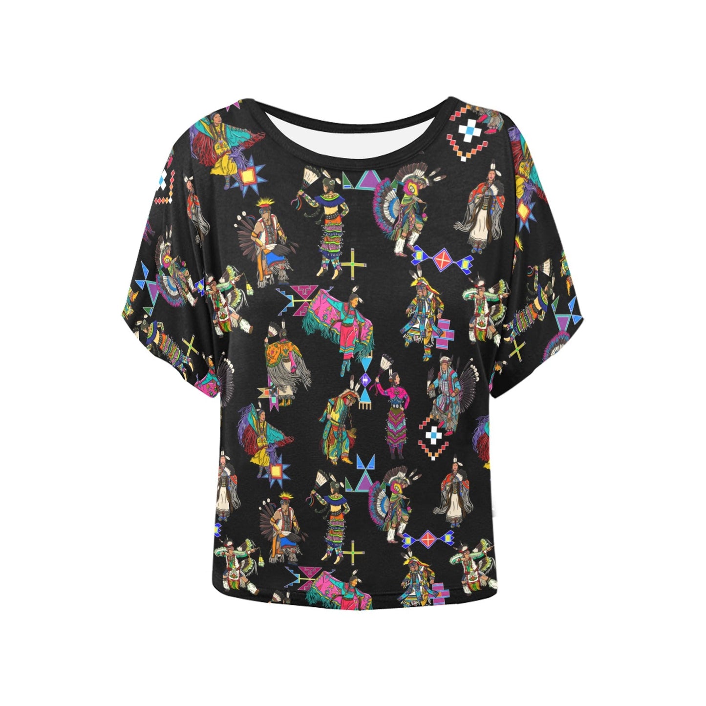Grand Entry Dancers Black Women's Batwing-Sleeved Blouse T shirt