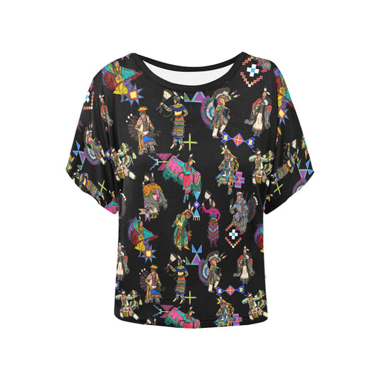 Grand Entry Dancers Black Women's Batwing-Sleeved Blouse T shirt