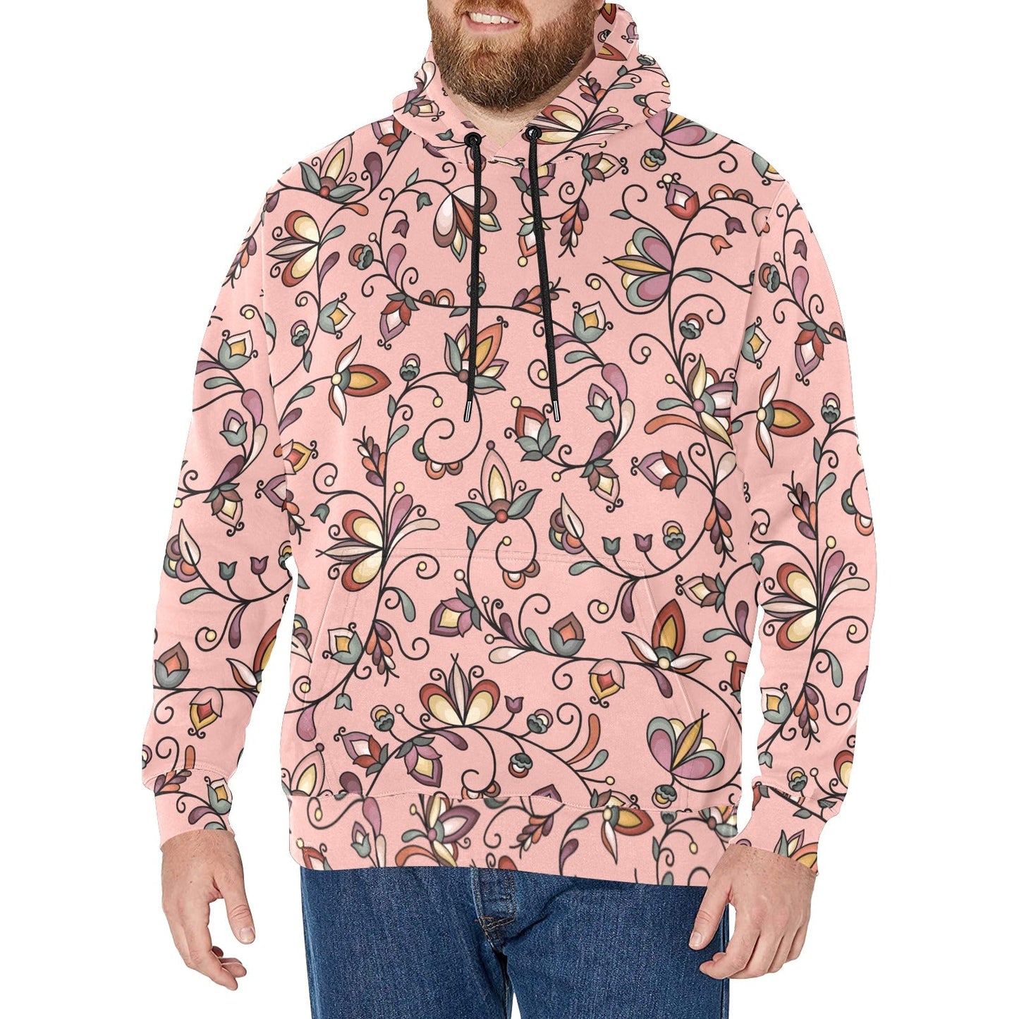 Burnt Sky Petals Peach Men's Long Sleeve Fleece Hoodie