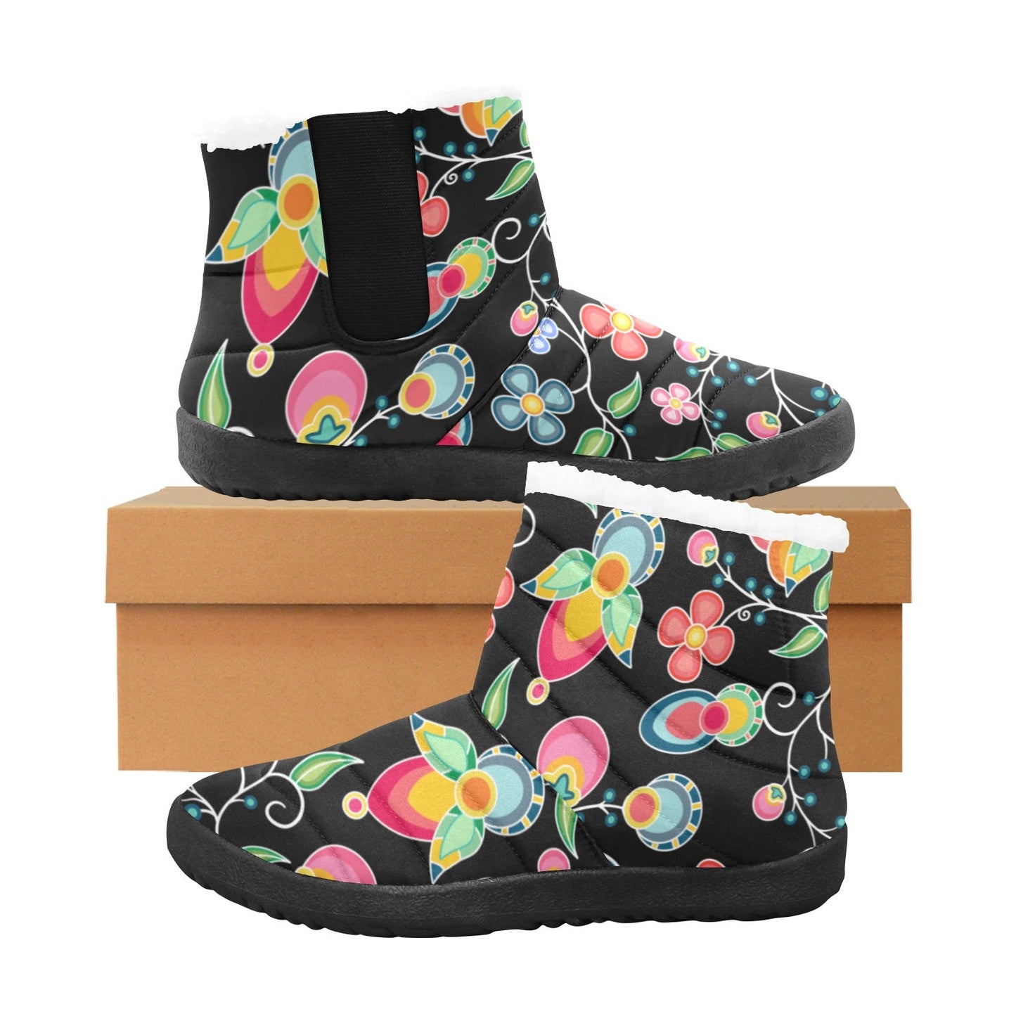 Floral Bounty Black Women's Padded Winter Boot