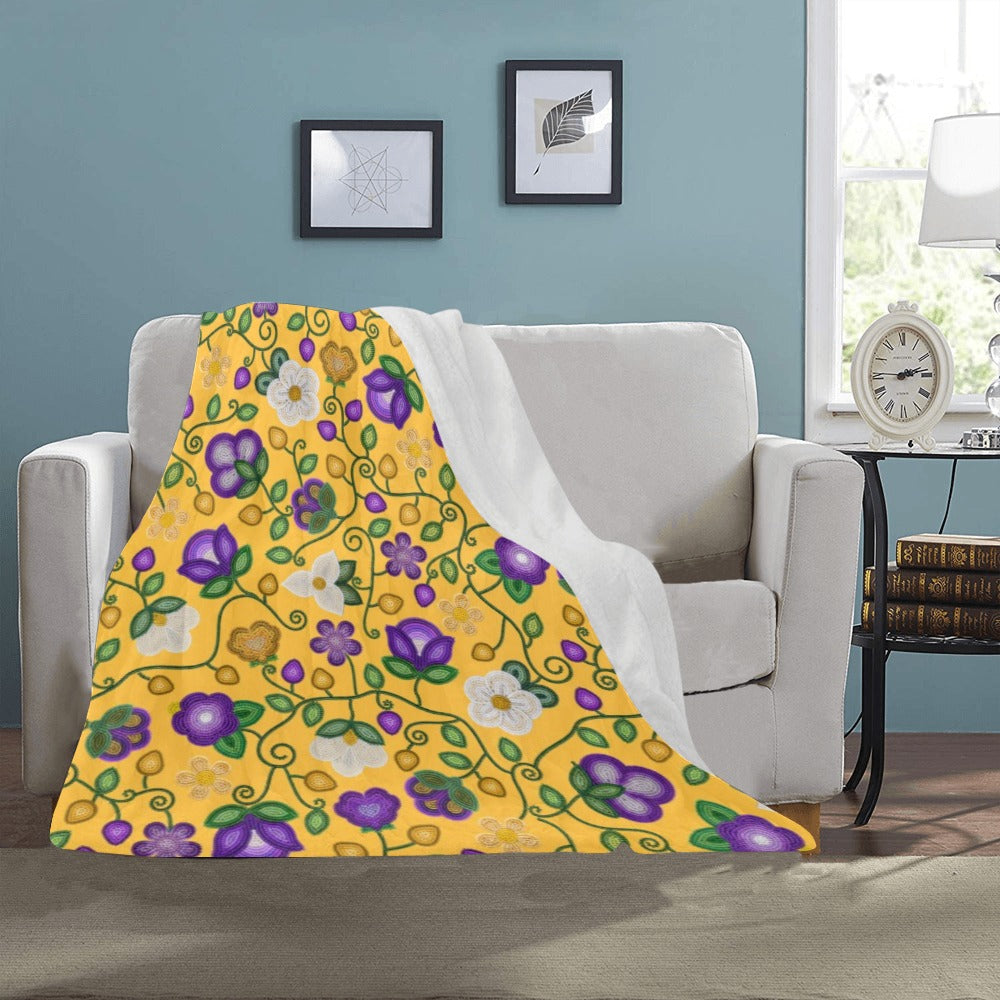 Midnight Moss Bloom Yellow Small Micro Fleece Blanket