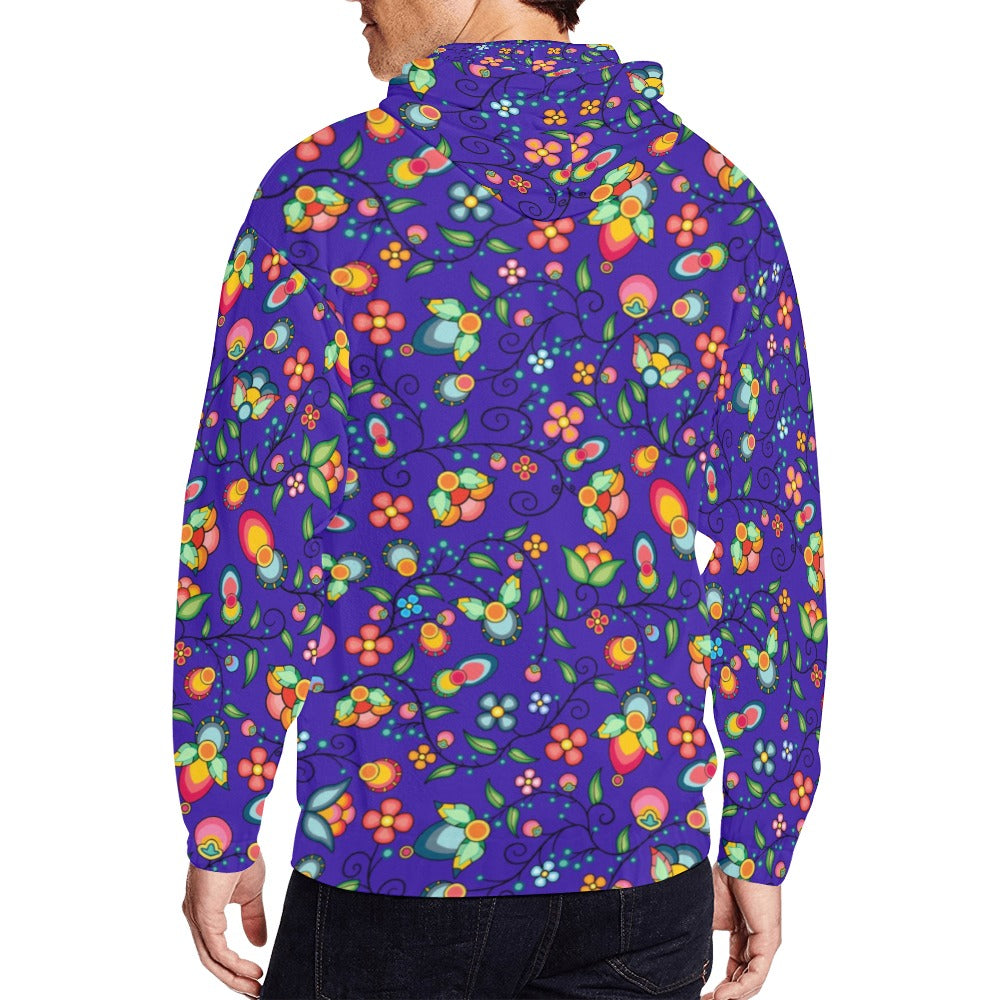 Floral Bounty Blue Men's Zipper Hoodie