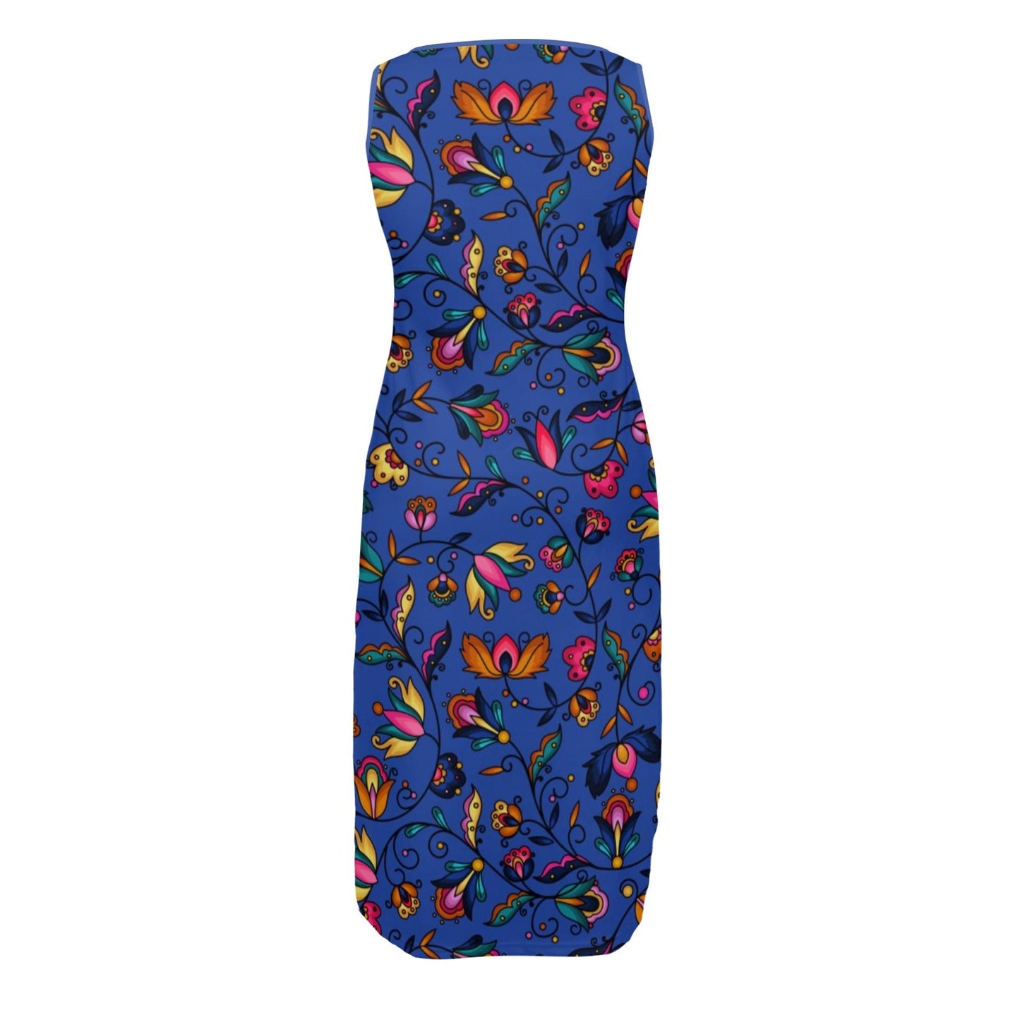 Copper Prairie Petals Blue Phaedra Sleeveless Open Fork Long Dress