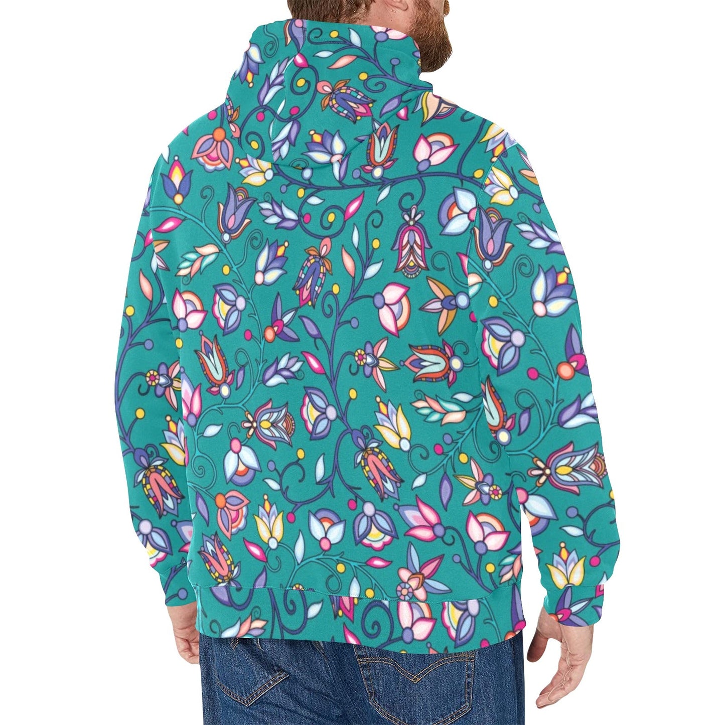 Buffalo Bloom Turquoise Men's Long Sleeve Fleece Hoodie