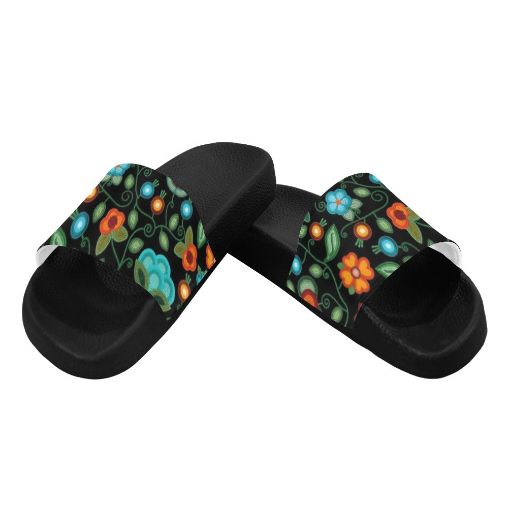 Prairie Fire Petals Black Women's Slide Sandals