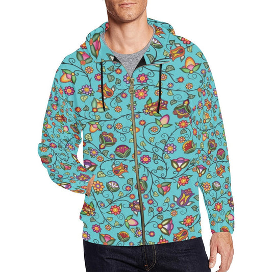 Heartbeat Petals Turquoise Men's Zipper Hoodie