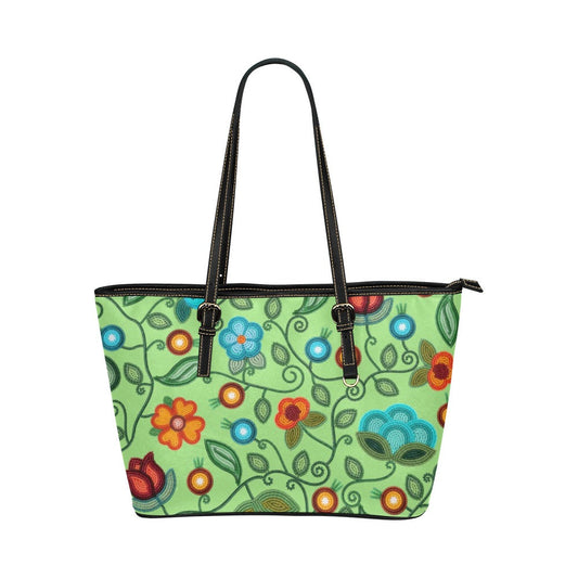 Prairie Fire Petals Sage Leather Tote