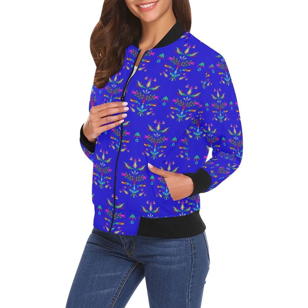 Dakota Damask Blue Bomber Jacket for Women