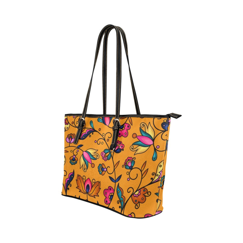 Copper Prairie Petals Orange Leather Tote