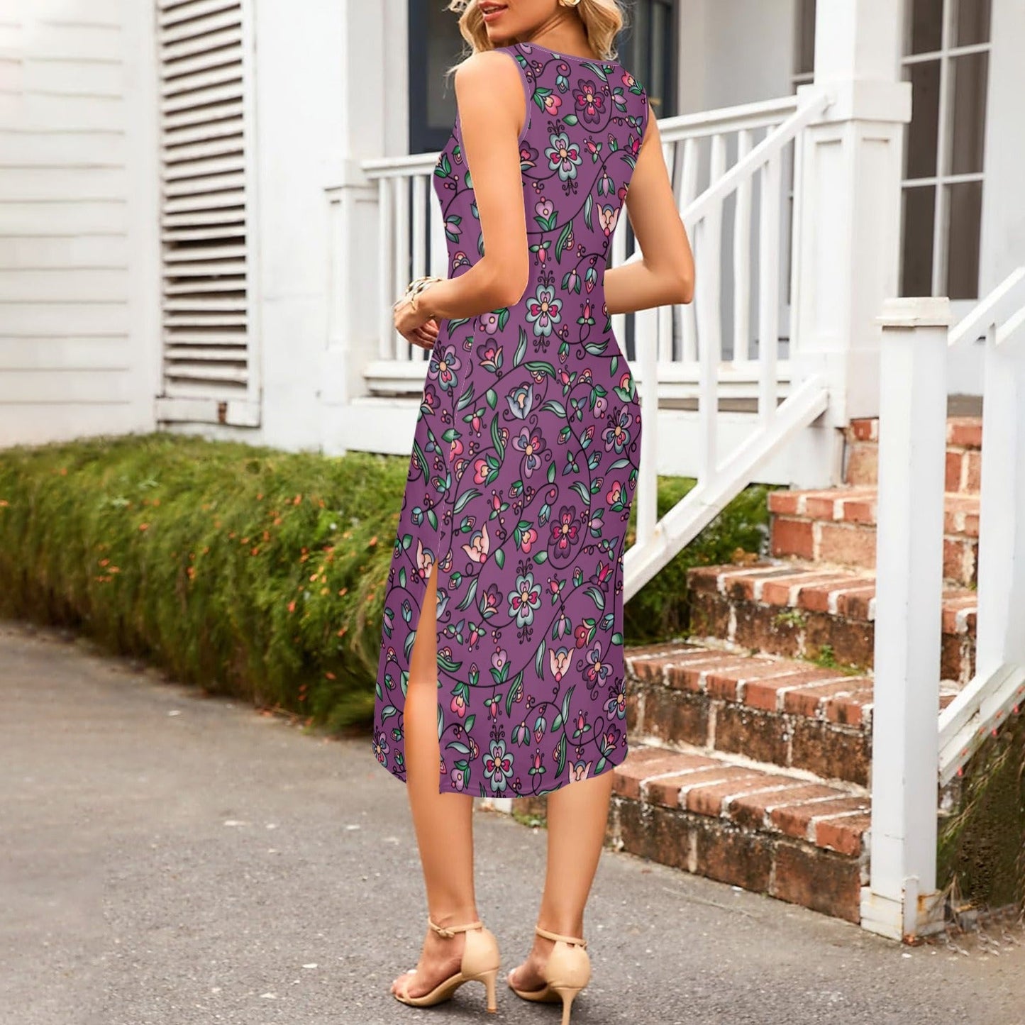 Amber Evening Garland Purple Phaedra Sleeveless Open Fork Long Dress
