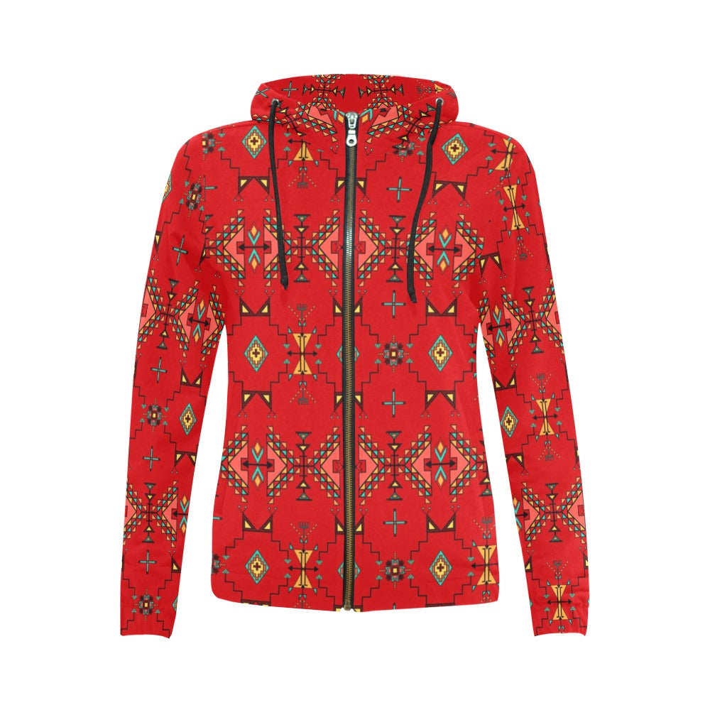 Thunder Flight Red Full Zip Hoodie for Women