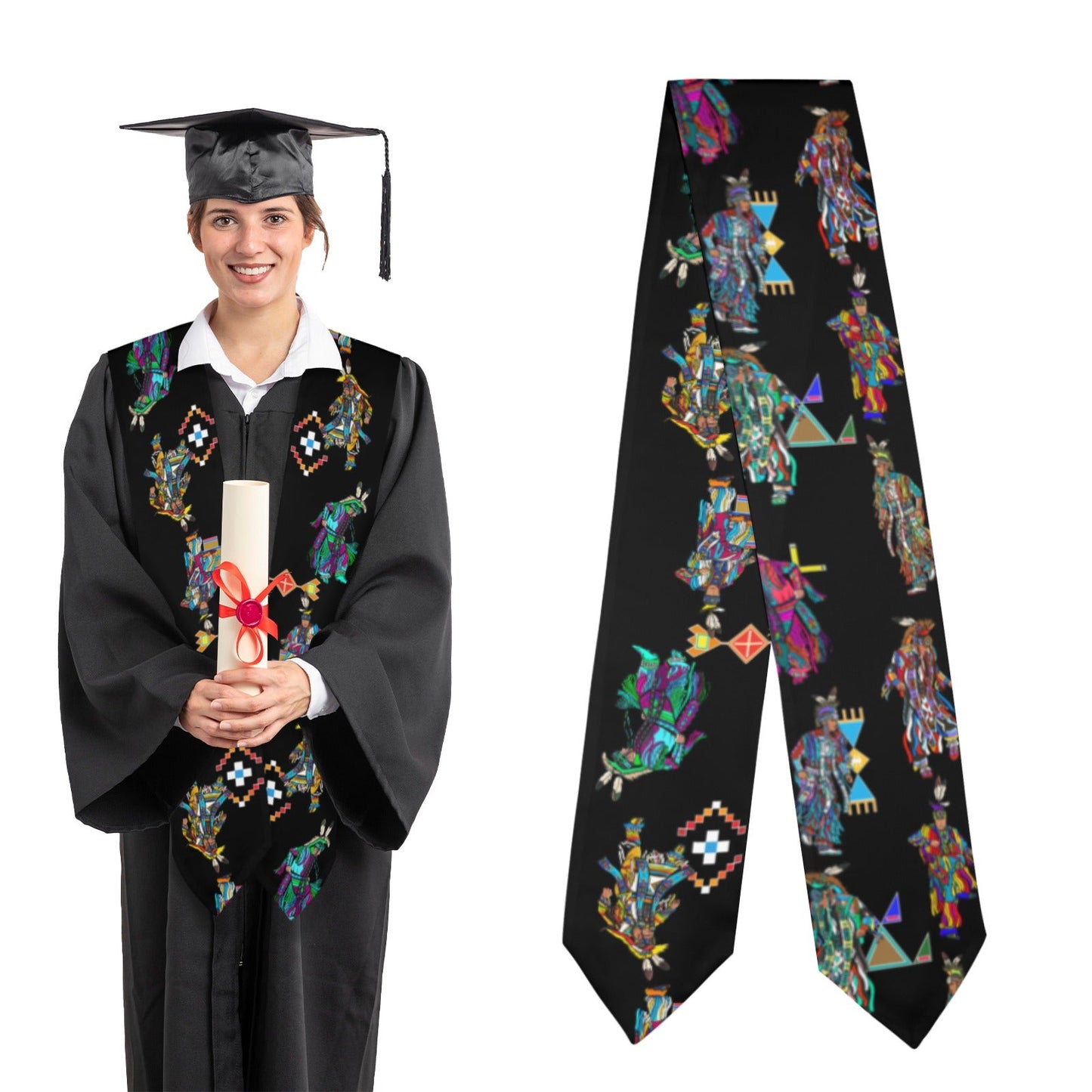 Men's Grass Dancers Black Graduation Stole