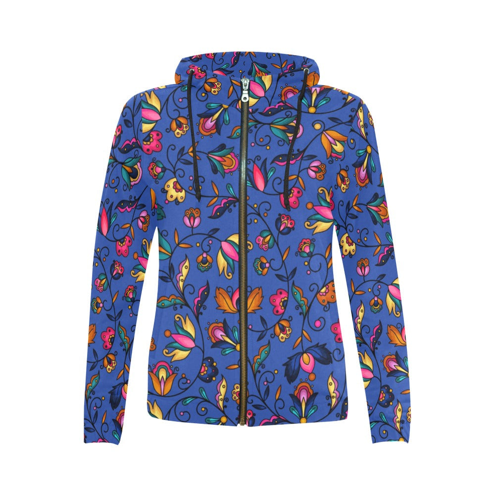 Copper Prairie Petals Blue Full Zip Hoodie for Women