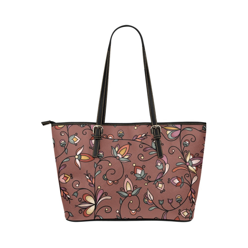 Burnt Sky Petals Brown Leather Tote