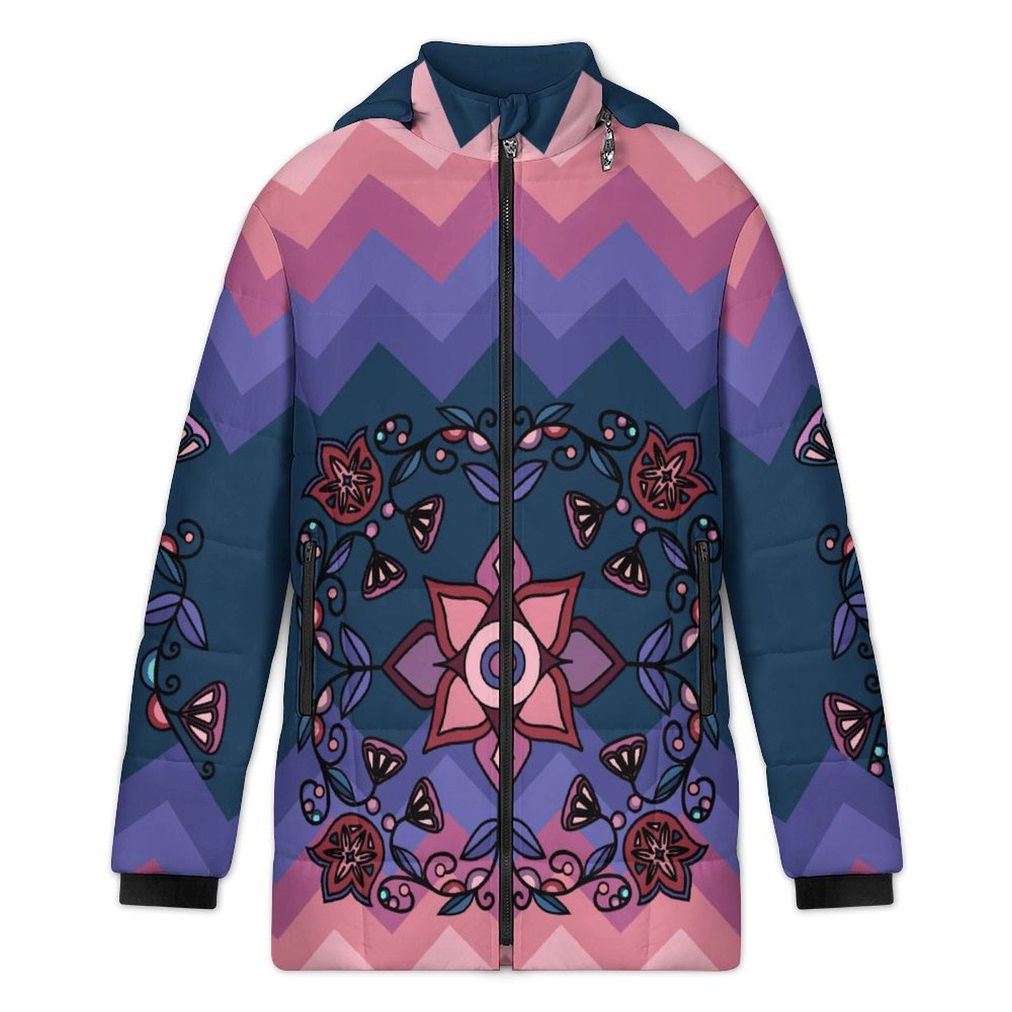 Frost Flower Circle Women's Hooded Puffer Coat