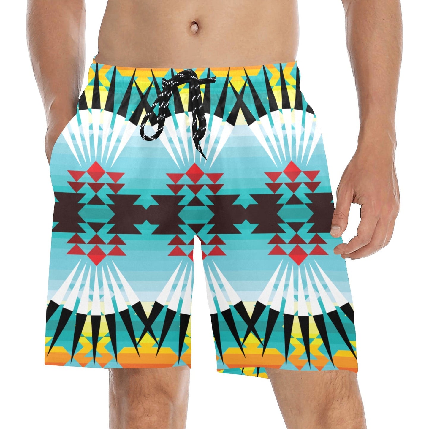 Ribbonwork Bustle Men's Mid-Length Beach Shorts