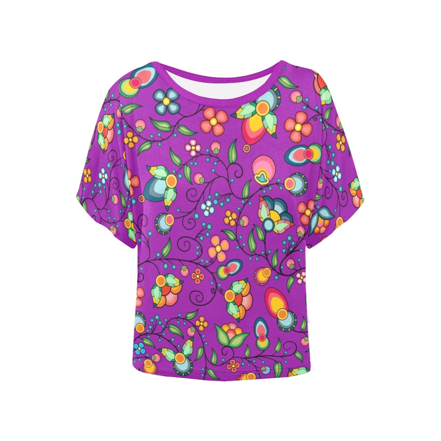 Floral Bounty Purple Women's Batwing-Sleeved Blouse T shirt