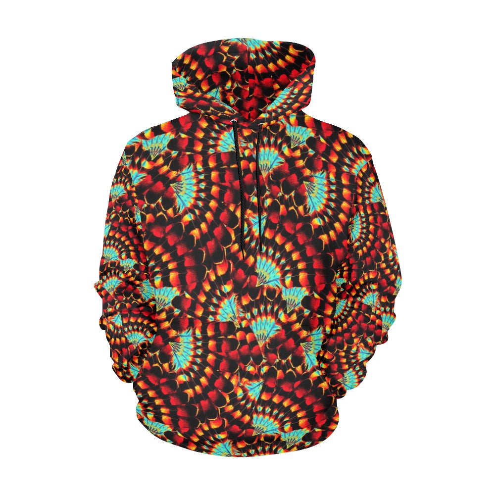 Hawk Feathers Fire and Turquoise Hoodie for Women