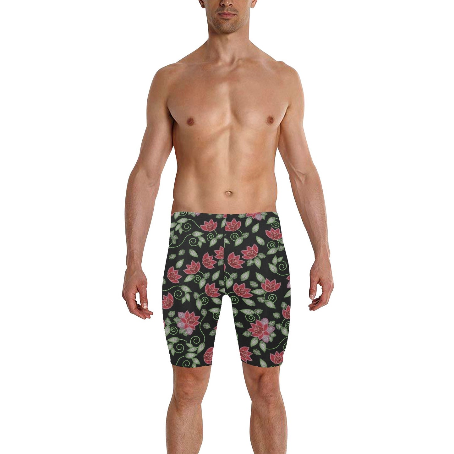 Red Beaded Rose Men's Knee Length Swimming Trunks