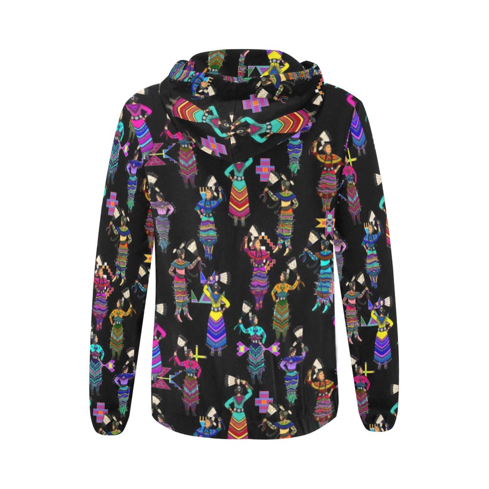 Women's Jingle Dancers Black Full Zip Hoodie for Women
