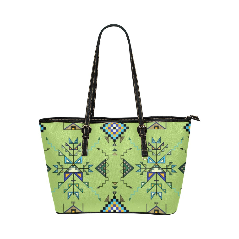 Bear Shield Green Leather Tote