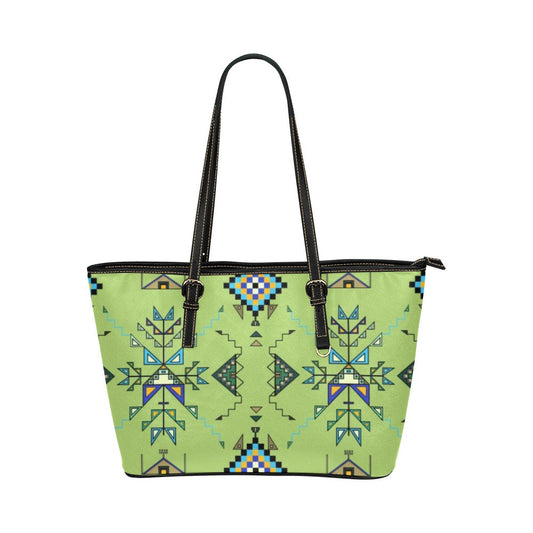 Bear Shield Green Leather Tote