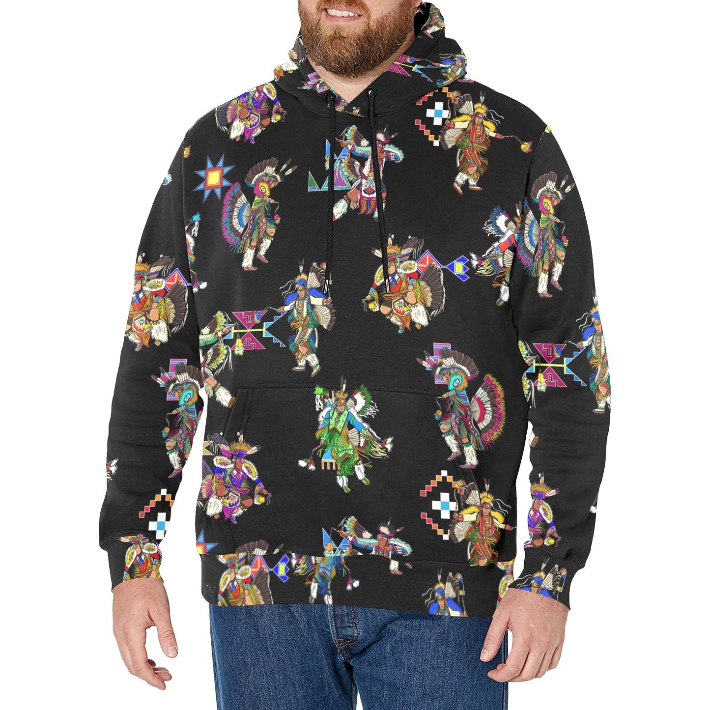 Men's Fancy Dancer Black Men's Long Sleeve Fleece Hoodie