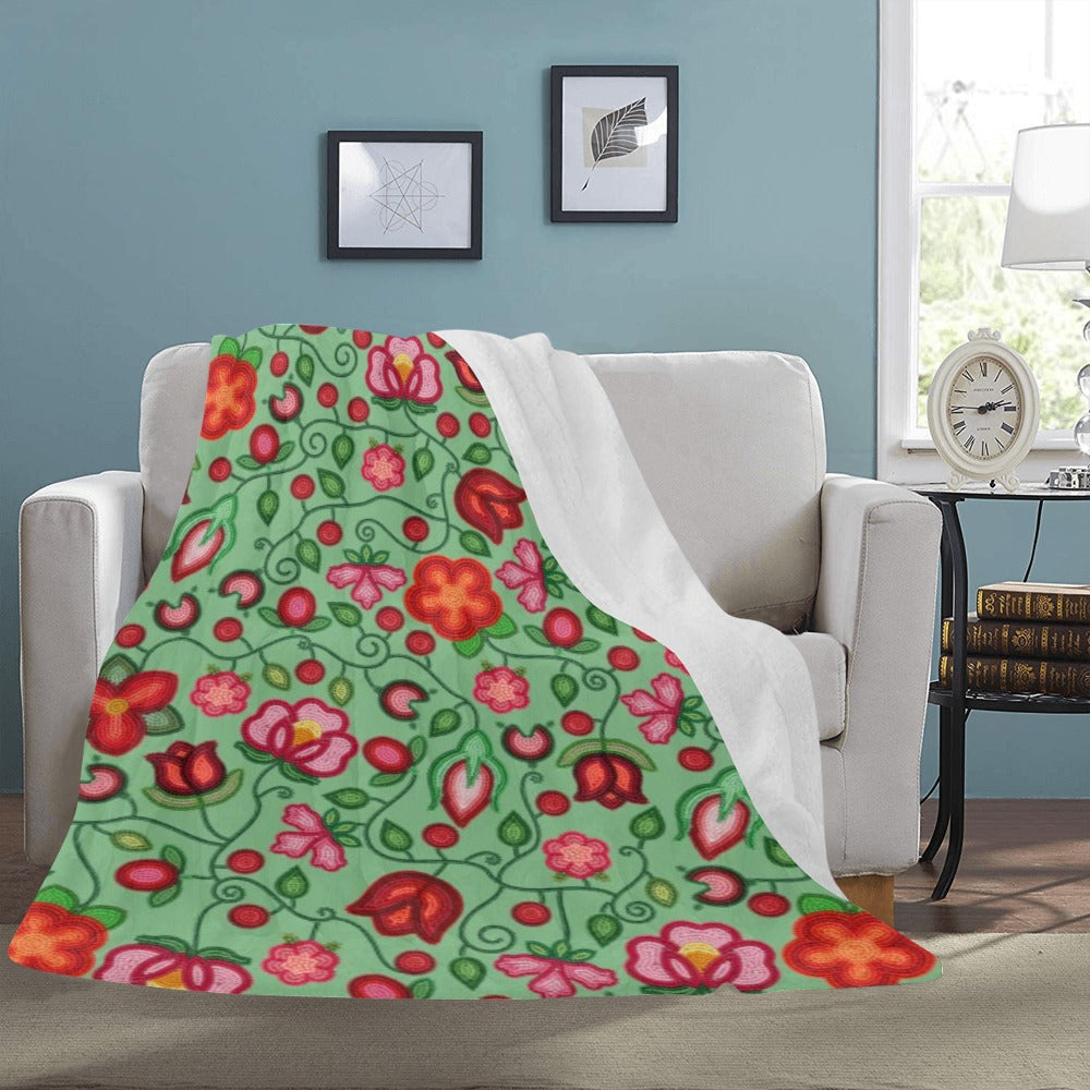 Rose Reverie Green X-Large Micro Fleece Blanket