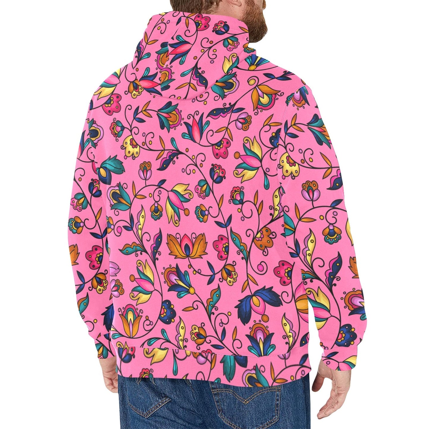 Copper Prairie Petals Pink Men's Long Sleeve Fleece Hoodie