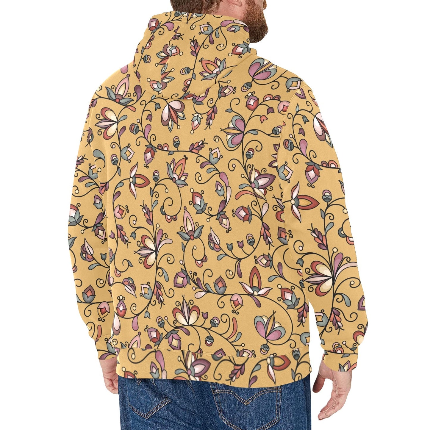 Burnt Sky Petals Gold Men's Long Sleeve Fleece Hoodie
