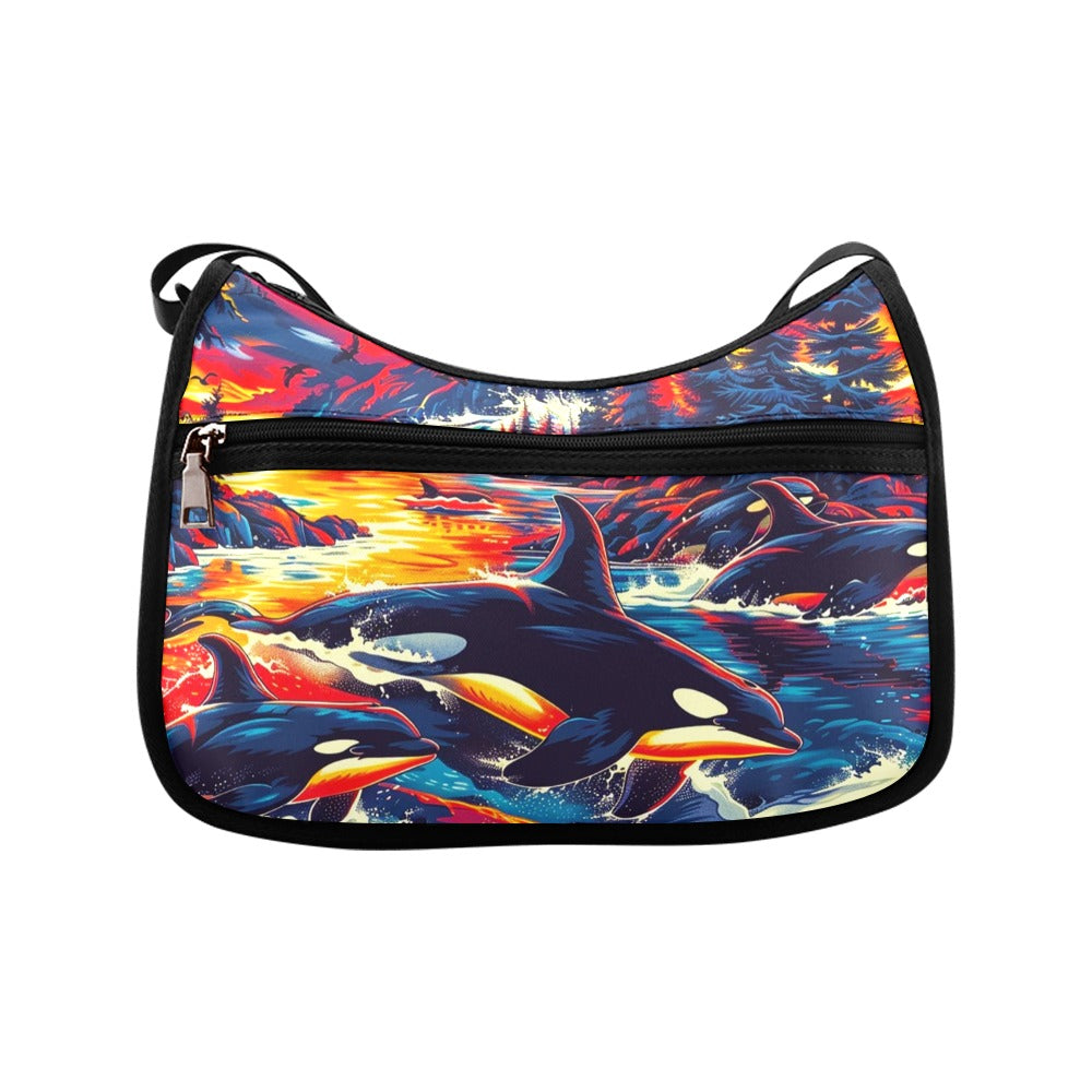 Killer Whales in the Bay Crossbody Bag