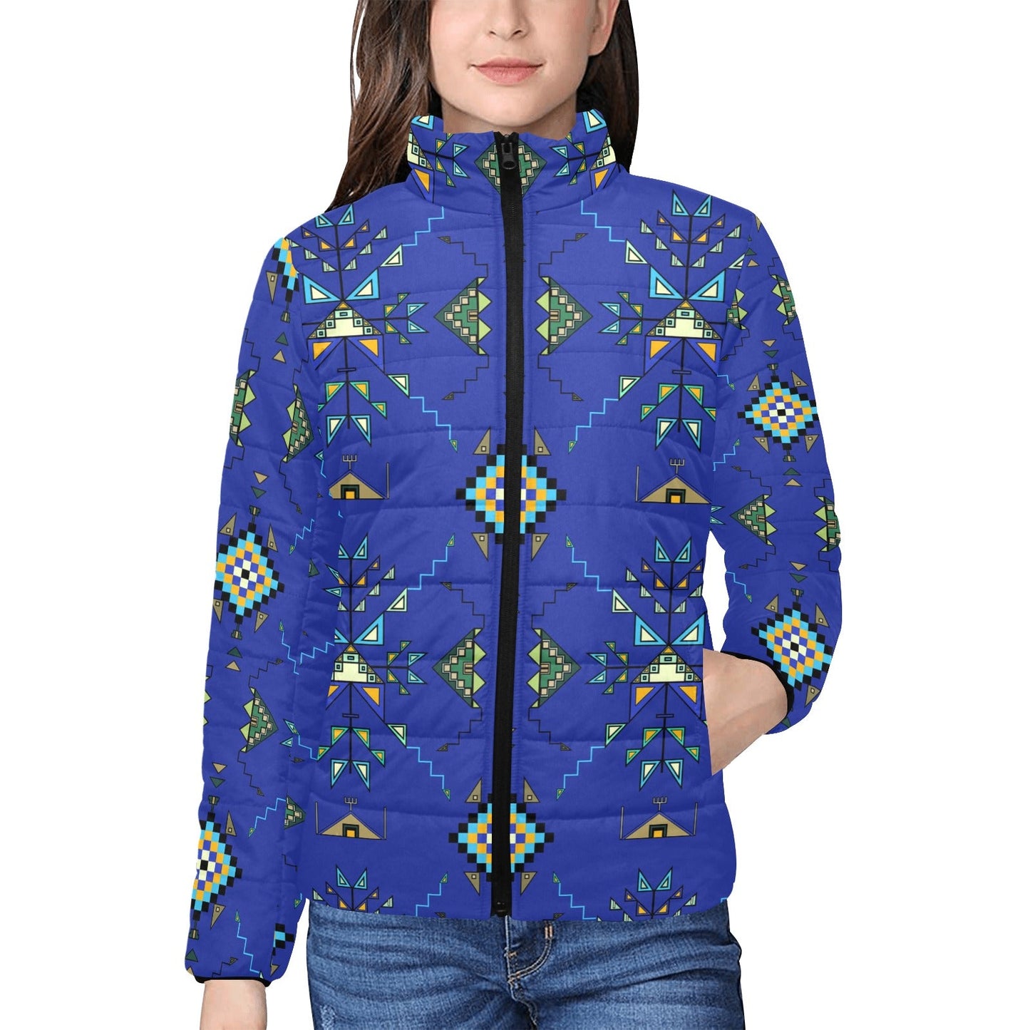Bear Shield Dark Blue Women's Stand Collar Padded Jacket