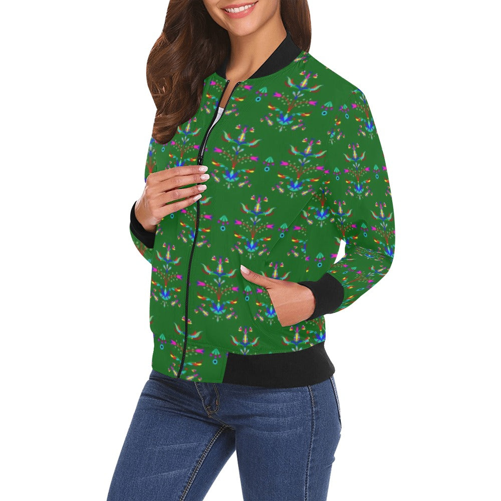 Dakota Damask Green Bomber Jacket for Women