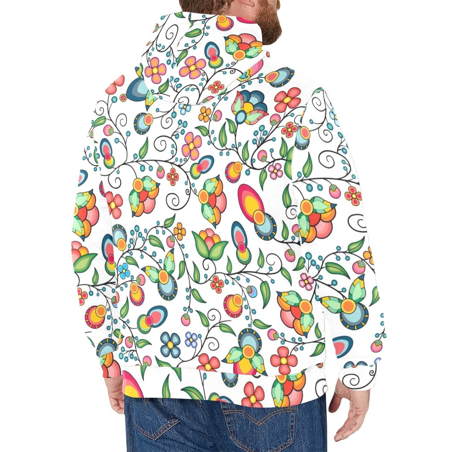 Floral Bounty White Men's Long Sleeve Fleece Hoodie