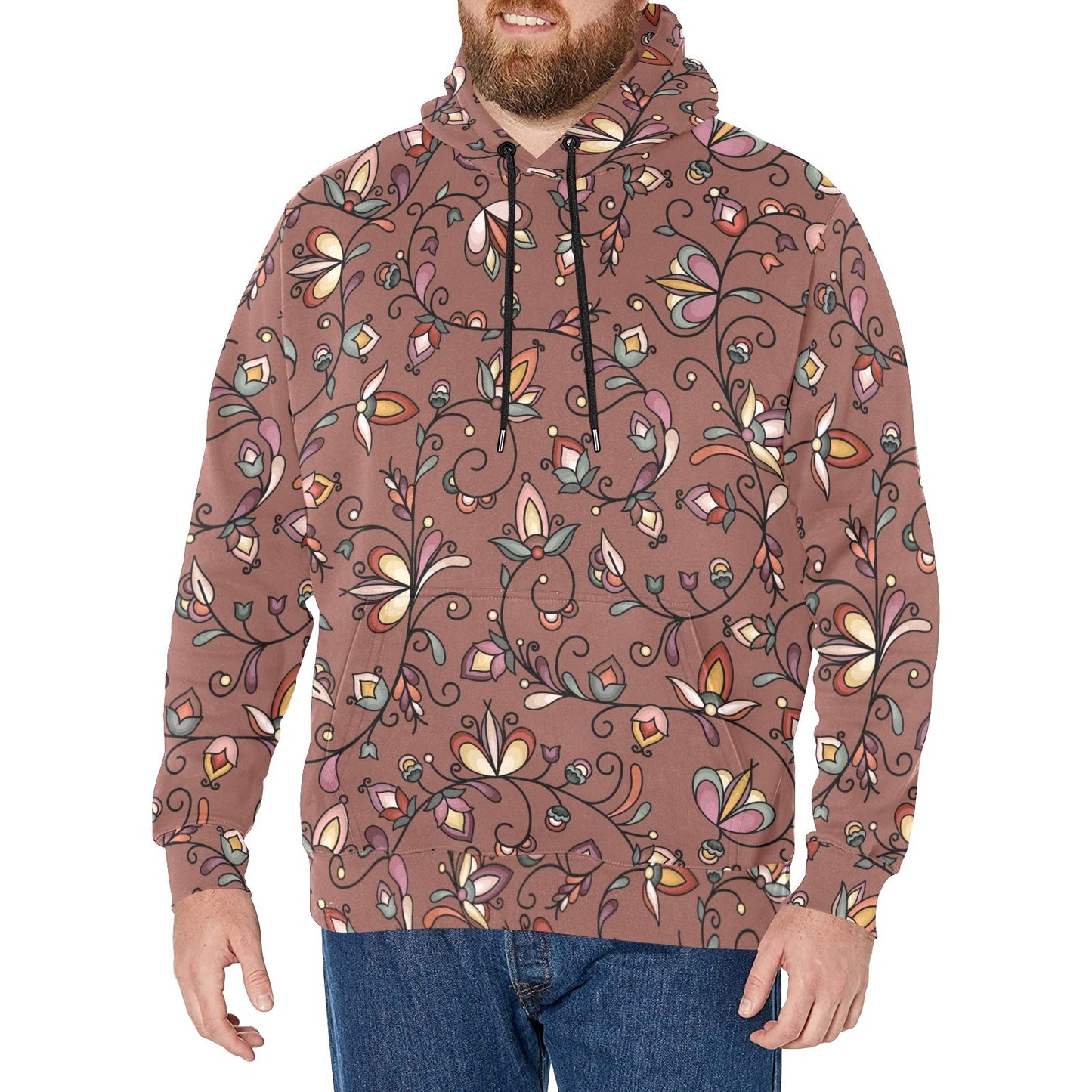 Burnt Sky Petals Brown Men's Long Sleeve Fleece Hoodie