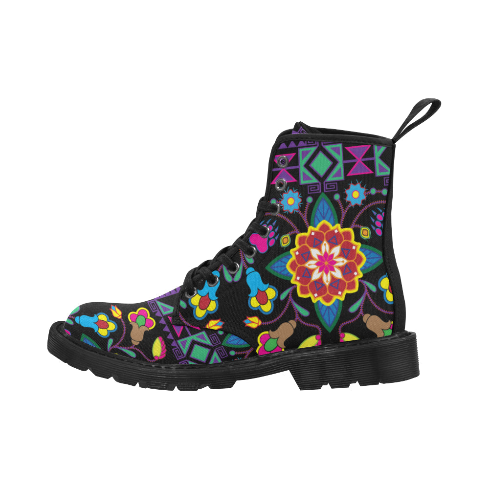 Geometric Floral Winter-Black Boots
