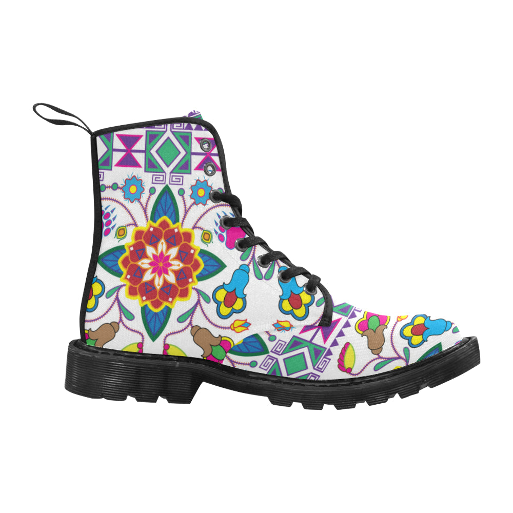 Geometric Floral Winter-White Boots