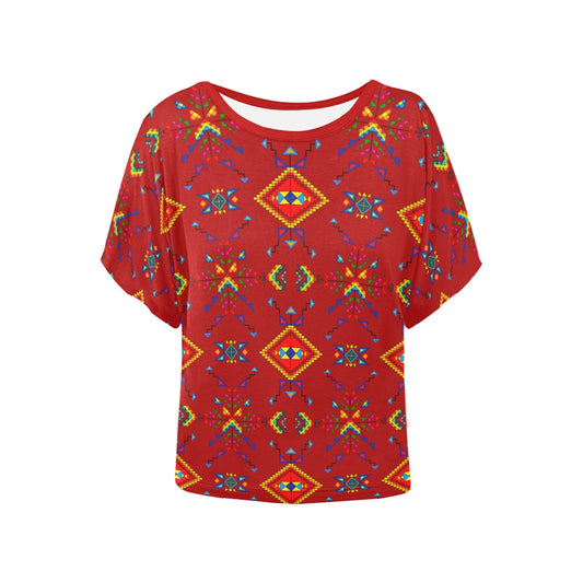 Buffalo Jump Red Women's Batwing-Sleeved Blouse T shirt