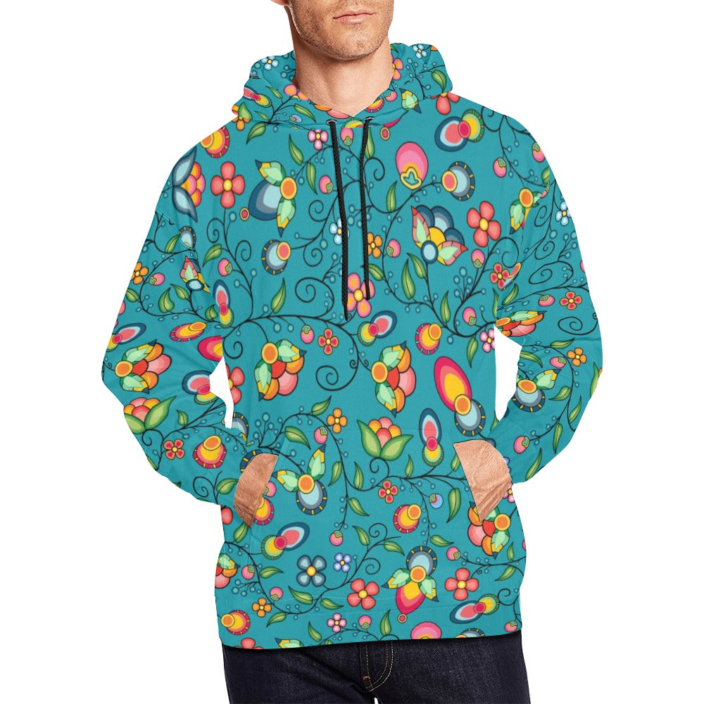 Floral Bounty Teal Hoodie for Men