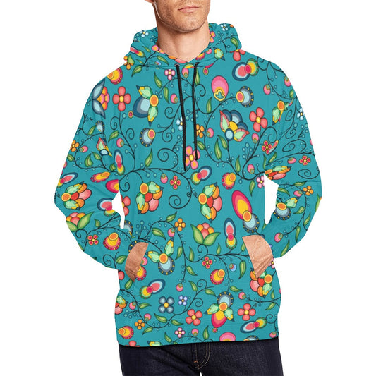 Floral Bounty Teal Hoodie for Men