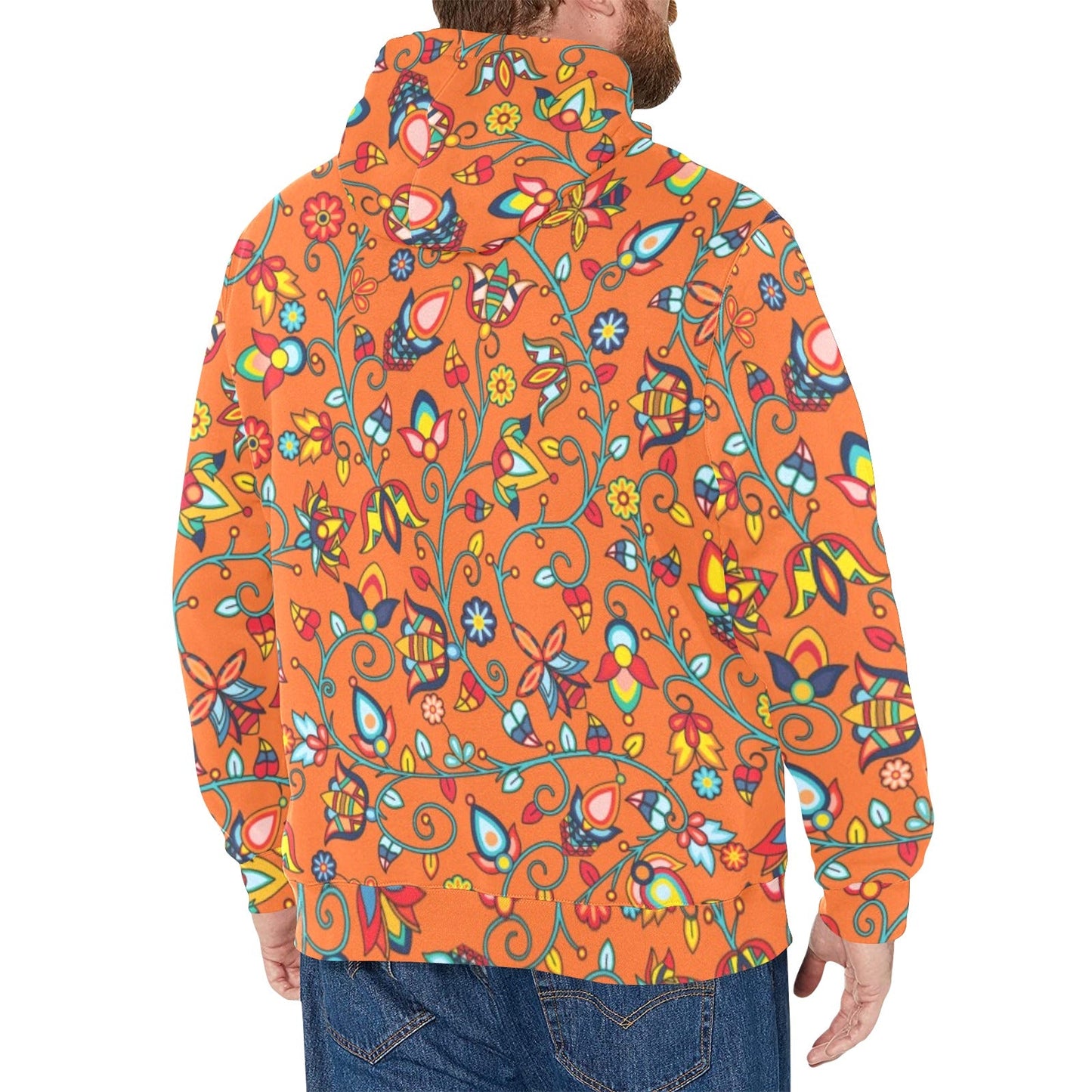 Thorny Path Orange Men's Long Sleeve Fleece Hoodie