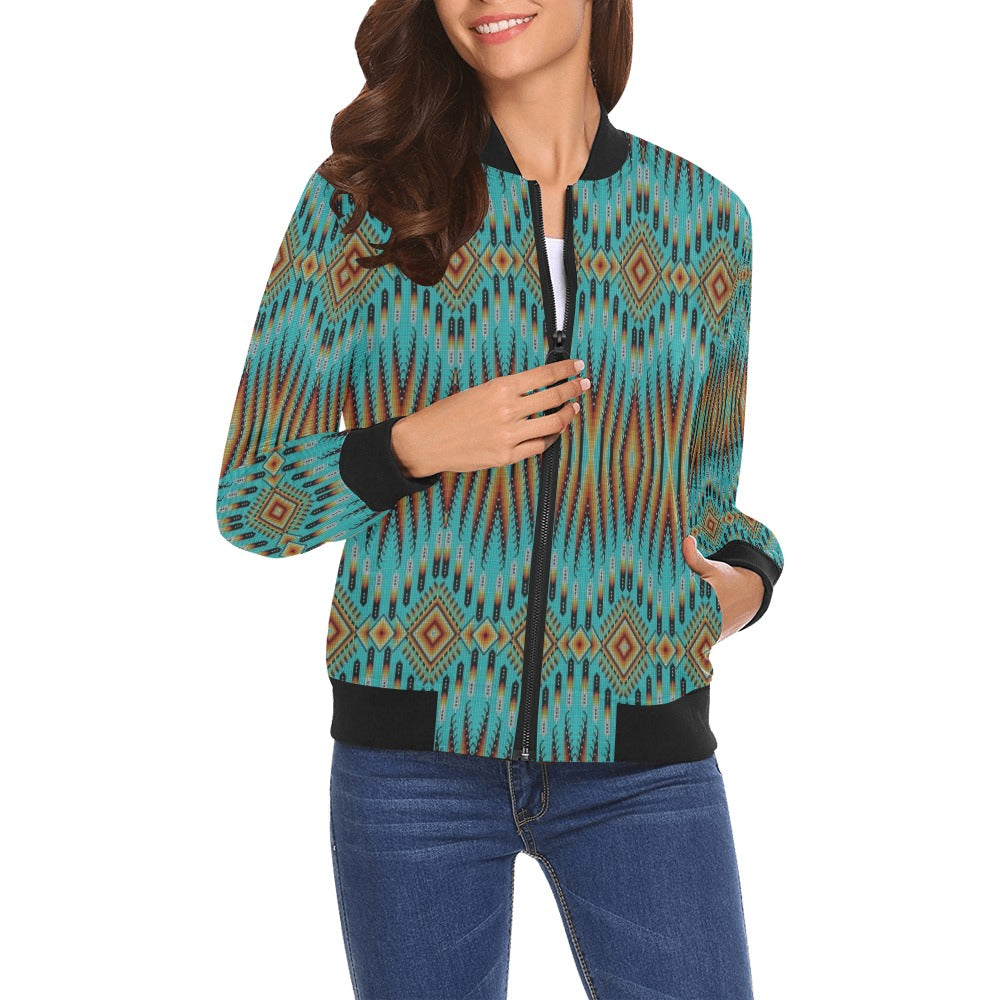 Fire Feather Turquoise Bomber Jacket for Women