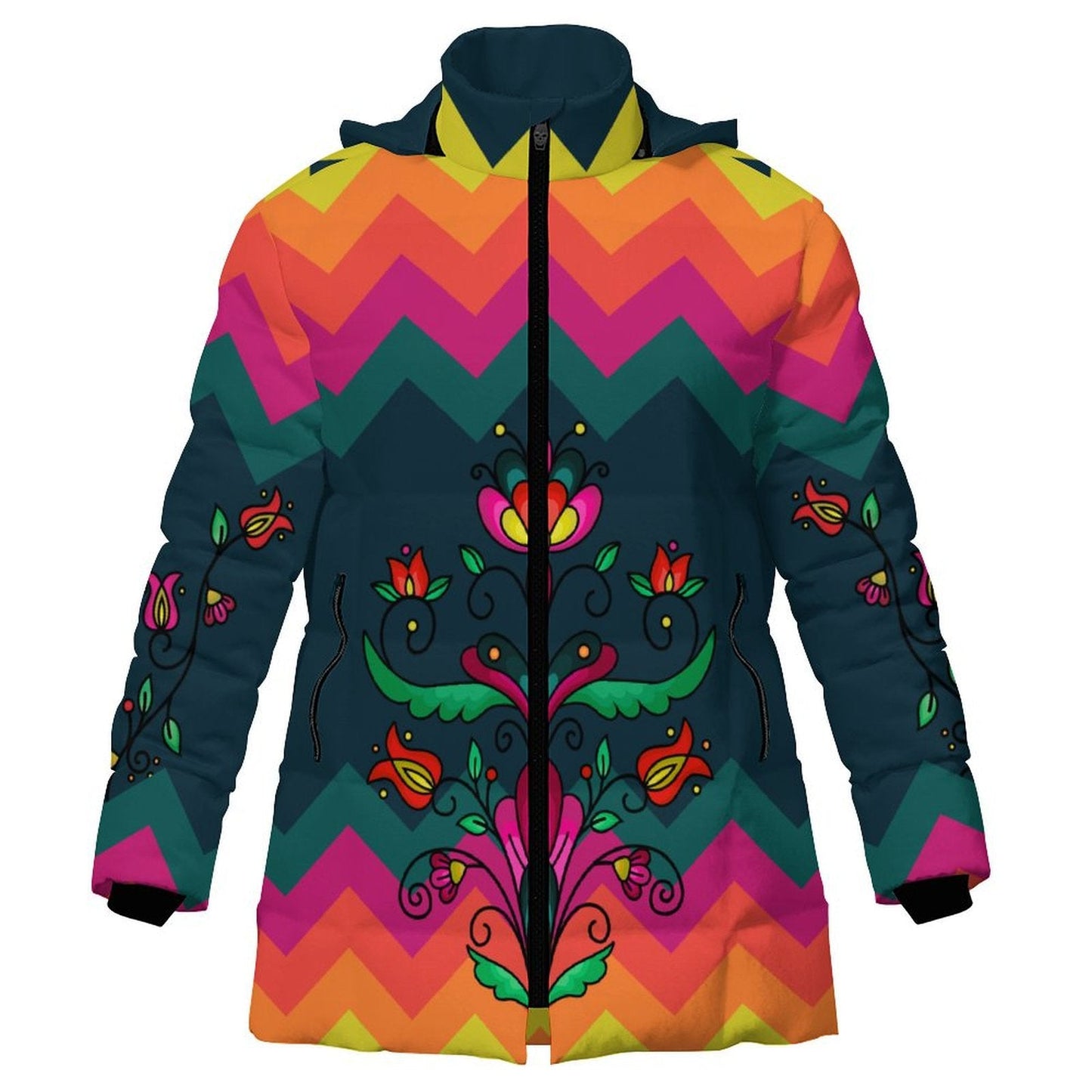 Autumn Kinship Wreath Women's Hooded Puffer Coat