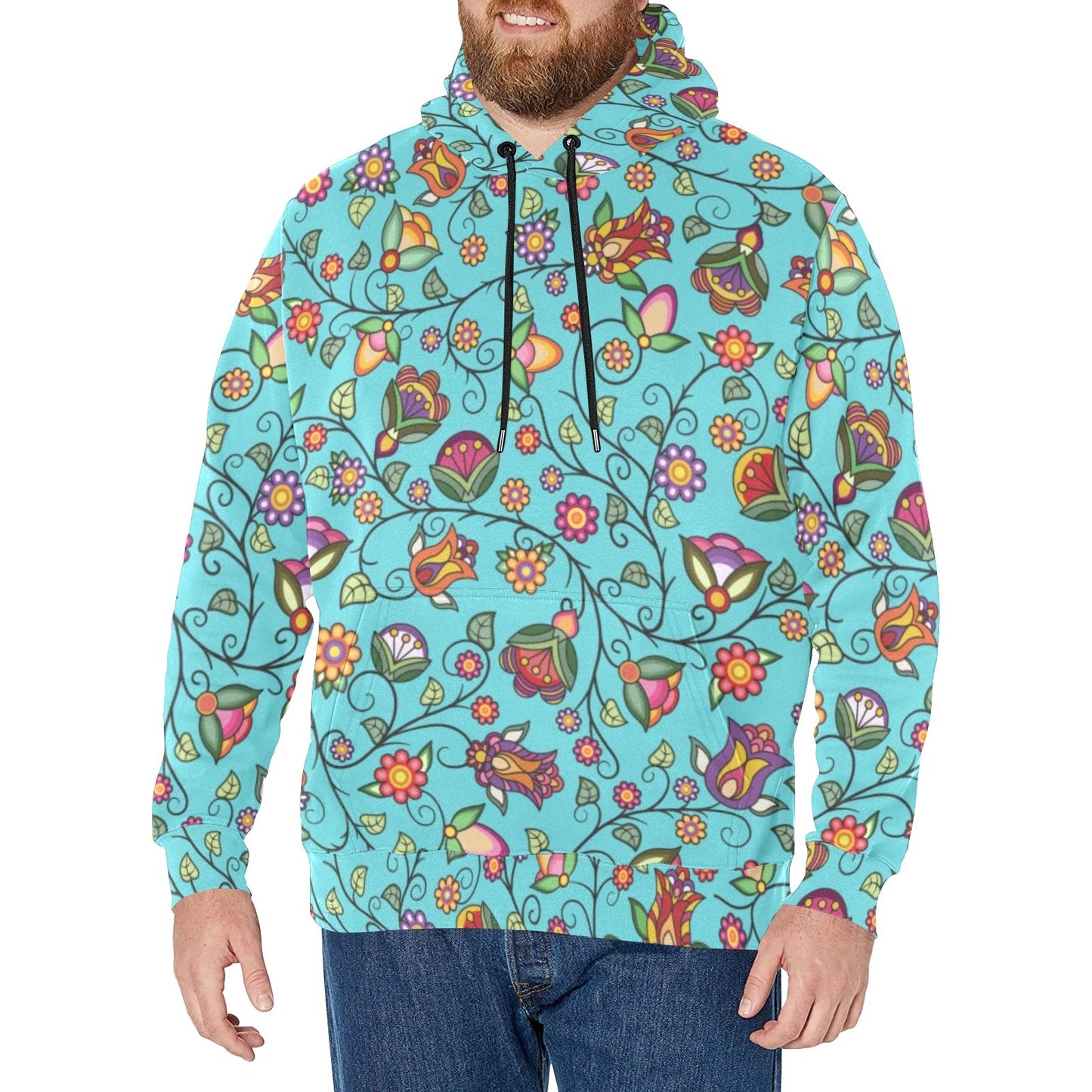 Heartbeat Petals Turquoise Men's Long Sleeve Fleece Hoodie