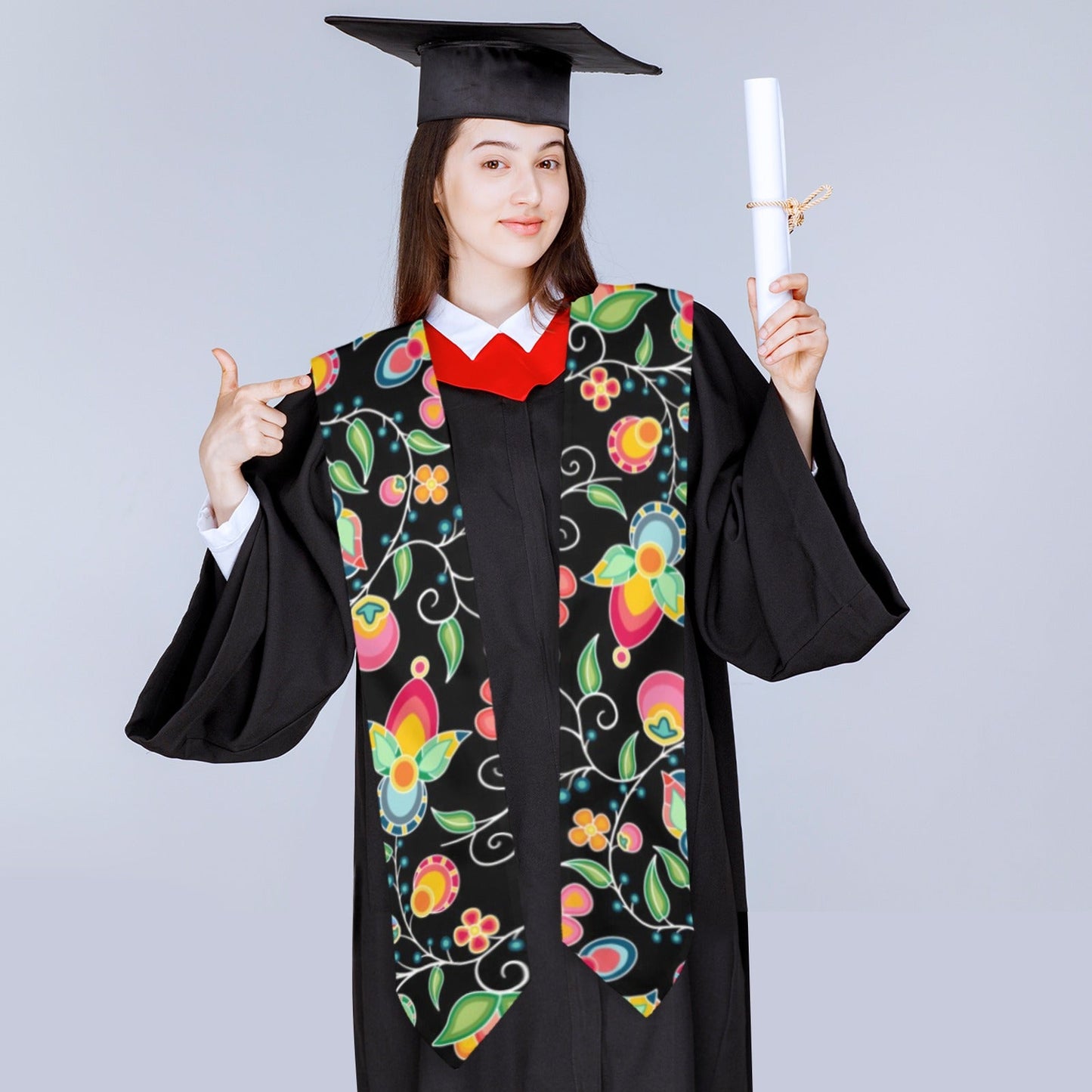 Floral Bounty Black Graduation Stole