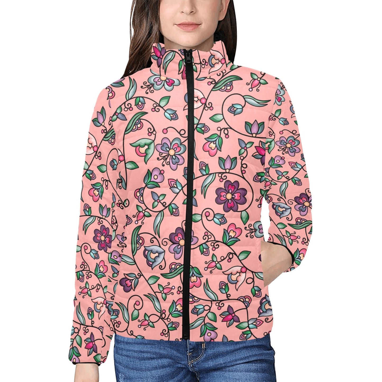 Amber Evening Garland Peach Women's Stand Collar Padded Jacket