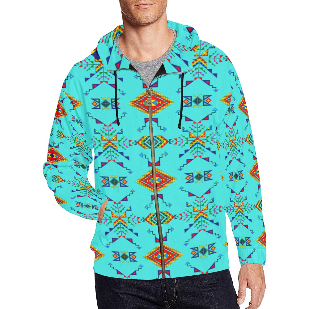 Buffalo Jump Turquoise Men's Zipper Hoodie